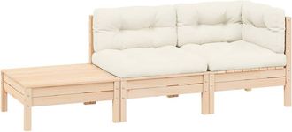 vidaXL Muebles De Jard&iacute;n 3 Piezas Madera Maciza Pino Con Cojines Crema Vidaxl