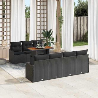 vidaXL Conjunto De Sof&aacute; De Jard&iacute;n 8 Pcs Negro Polirat&aacute;n Vidaxl
