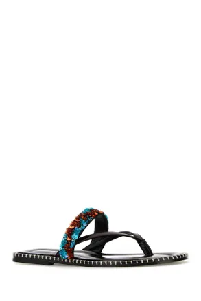 Dries Van Noten Womens Chocolate Leather Thong Slippers Turquoise Flat Shoes