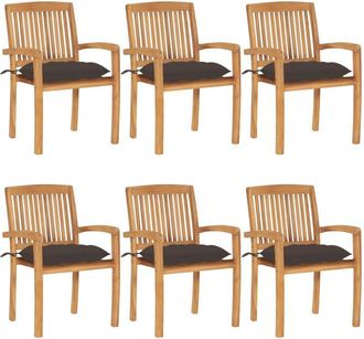 vidaXL Sillas De Jard&iacute;n Apilables 6 Uds Madera De Teca Con Cojines Vidaxl