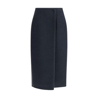 Rier Blue Fleece Wool Midi Womens Skirt