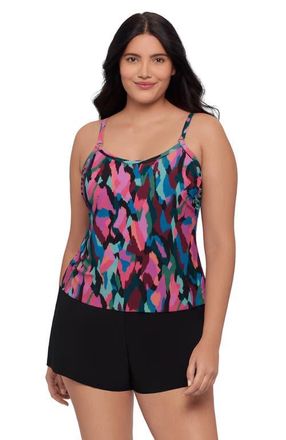 Trimshaper Farrah Scoopneck Swim Romper in Collage Patch at Nordstrom, Size 12