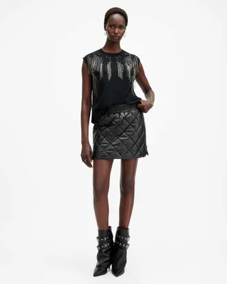 AllSaints Ottie Quilted Leather Mini Skirt