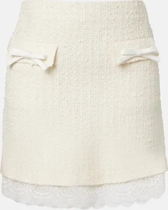 Self Portrait Lace-trimmed boucl&eacute; miniskirt