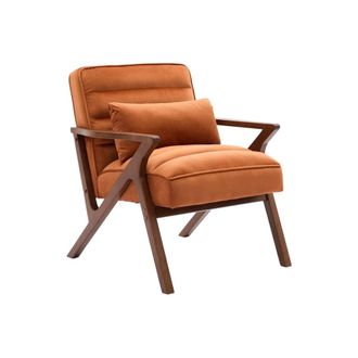 Sweeek Sill&oacute;n escandinavo de madera de hevea y terciopelo, terracota