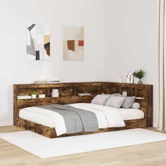 Berkfield Home Storage Headboard with Shelf Smoked oak 160 cm Engineered wood in Brown