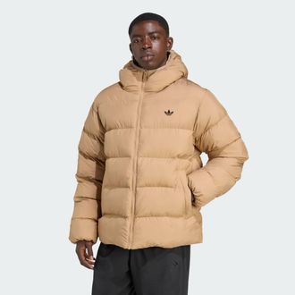 adidas Originals Mens Tonal Hooded Puffer Jacket - Brown - Size X-Large