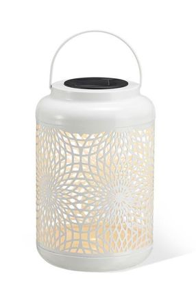 Glitzhome Metal Cutout Scrollwork Solar Powered Outdoor Hanging Lantern with LED Light in White at Nordstrom, Size Medium