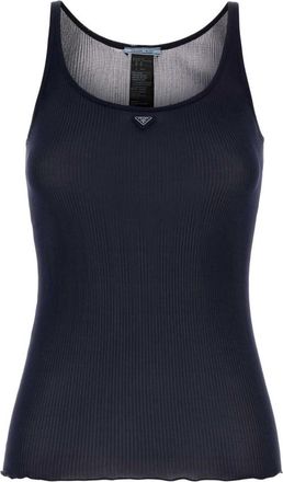 Prada Black Logo Scoop Neck Top
