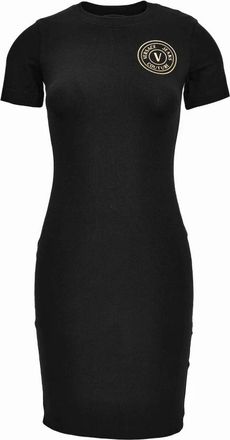 Versace Jeans Couture Mini T-shirt Jurk - Dames - Korte kleedjes - Zwart - XL - Katoen - Kleedjes
