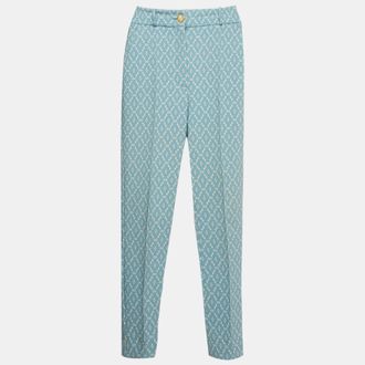 Elisabetta Franchi Blue Logo Printed Crepe Pants