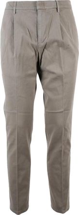 Dondup Grey Ralp Pleated Tailored Stretch Cotton Trousers