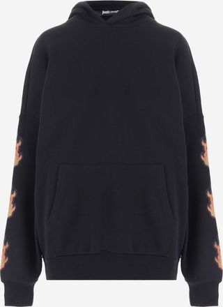 Just Cavalli Cotton Sweatshirt with Rhinestone Flame Detailing