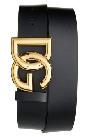 Dolce & Gabbana DG Logo Buckle Leather Belt in Nero /Gold at Nordstrom, Size 100 Eu