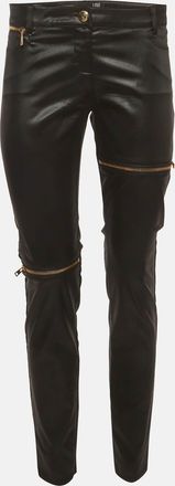 Love Moschino Black/gold Leather Zipped Slim Fit Pants