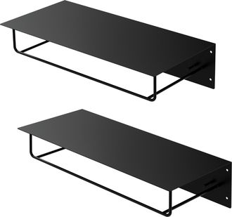 ML Design Ml-design - Set 2x Percheros De Pared Con Barra De Colgar Y Estante Flotante Para Sombreros 60x30x15 Cm Negro Met&aacute;lico Vestidor O Armario De Pasillo P