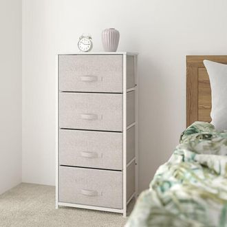 Trade Shop TrAdE Shop Traesio - Mobiletto Multiuso Con 4 Cassetti In Tessuto Beige Design Salvaspazio Casa H94x30x45cm