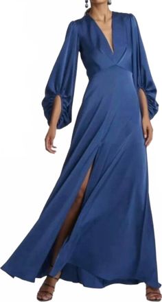 Sachin & Babi Jenny Satin Crepe Gown In Washed Indigo