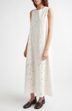 Marimekko Alvariinsa Unikko Cotton Eyelet Maxi Dress in Off White at Nordstrom, Size 10 Us