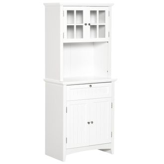 HOMCOM Kitchen Buffet and Hutch Wooden Storage Cupboard with Framed Glass Door - Drawer - Microwave Space for Dining and Living Room - 68.6W x 40D x 164Hcm