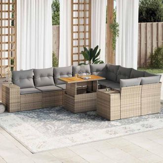 vidaXL Set Sof&aacute;s Jard&iacute;n Y Cojines 10 Pzas Rat&aacute;n Sint&eacute;tico Acacia Beige Vidaxl