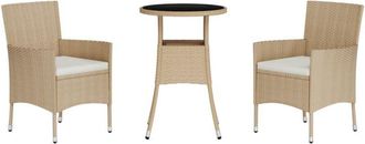 vidaXL Mesita Y Sillas Jard&iacute;n 3 Pzas Y Cojines Rat&aacute;n Sint&eacute;tico Beige Vidaxl