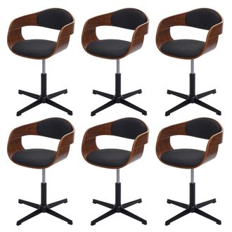 Hhg Juego De 6 Sillas De Comedor Hhg-496, Silla, Altura Regulable, Mecanismo Giratorio, Madera Curvada Mvg, Aspecto Nogal, Tela Gris Oscuro