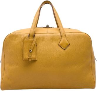 Herm&egrave;s Pre-owned Victoria Weekend Bag - Dames - Vintage Weekendtas - Geel - ONE Size - Leer - Vintage