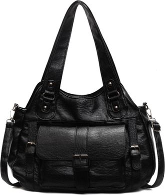 Generic Women Solid Color PU Crossbody Bag Tote Bag Large Capacity for Daily Use (Black)