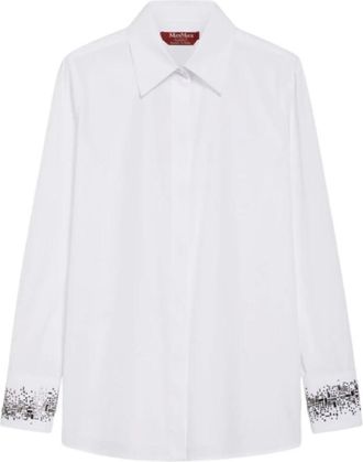 Max Mara Shirts, female, White, XL, White Cotton Shirt with Rhinestone Motif