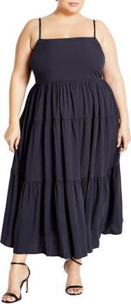 City Chic Mystic Tiered Midi Sundress in Navy at Nordstrom Rack, Size Xs/14W