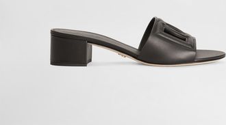 Dolce & Gabbana Calfskin Sliders With Dg Logo - Woman Slides And Mules Black Leather 36.5