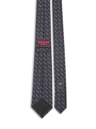 Gucci Mens Black Horsebit Silk Jacquard Tie Ties & Bow
