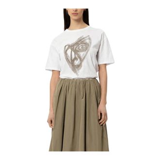 Luisa Cerano Tops, Dames, Wit, XS, Katoen, Katoenen T-shirt met gestreepte textuur en print