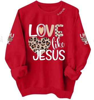 Generic Sweatshirts for Women UK Love Heart Print Valentine Jumpers Long Sleeve Crew Neck Pullover Round Neck Plain Tunic Tops Casual Loose Cute Sweatshirt fo