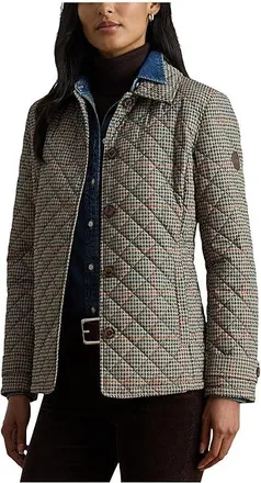 Lauren Ralph Lauren Recycled Quilt Pu Trim 27 Womens Jacket Box Houndstooth : MD, Polyester