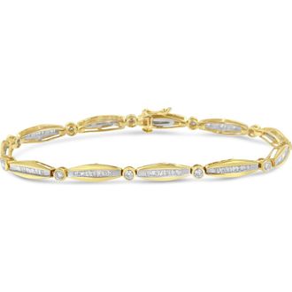 House of Brilliance 14K Gold 1-1/2 Cttw Diamond Bezel and Tapered Link Bracelet in Yellow at Nordstrom
