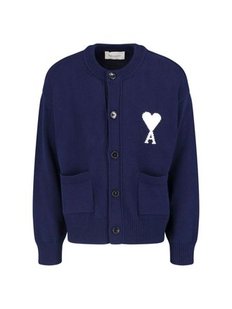 Ami Blue Ami De Coeur Round Neck Cardigan