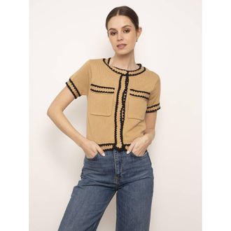 Central Park West Jules Crochet Edge Top in Camel at Nordstrom, Size Medium Short
