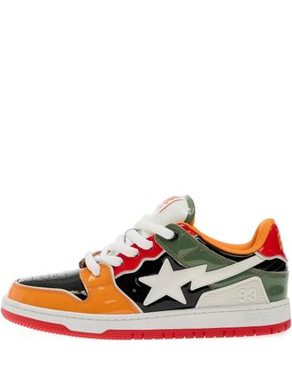 A Bathing Ape Sk8 1 star-patch patent-leather sneakers - men - Patent Calf Leather/Fabric/Rubber - 8.5 - Orange