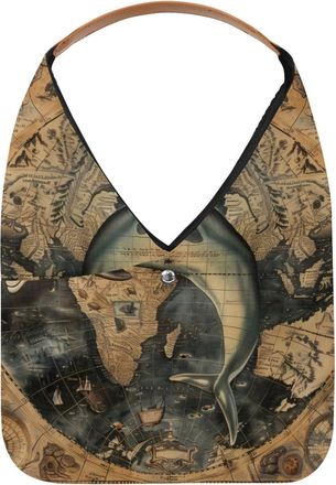 Generic Vintage Map and Dolphin Reusable Lightweight Grocery Bags - Foldable Into Compact Pouch, Washable & Sturdy, Multipurpose for Shopping and Travel