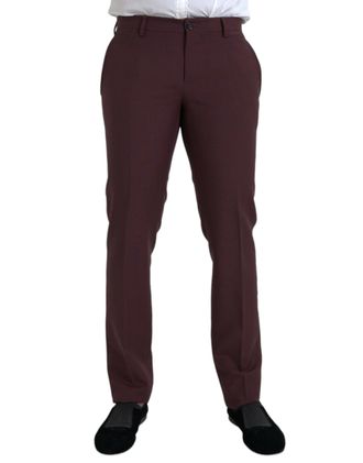 Dolce & Gabbana Mens Classicfit Burgundy Trousers - Dark Red Wool - Size EU 48 (Mens)
