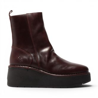 FLY London Dames Wijn Leer Wighak Platform Enkellaarzen - HEIJ272