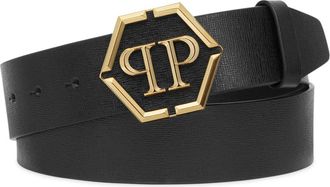 Philipp Plein Leren Riem Hexagon - Heren - Riemen - Zwart - 120 CM - Leer - Accessoires