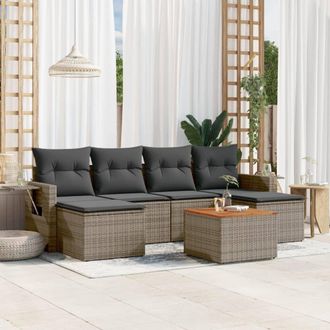 vidaXL Vidaxl - Set De Sof&aacute;s De Jard&iacute;n 7 Piezas Con Cojines Rat&aacute;n Pe Gris