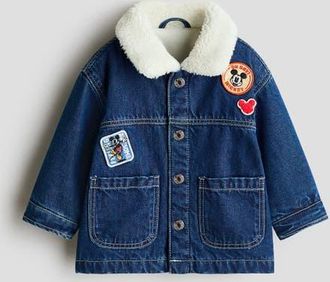 H&M Appliqu&eacute;d Denim Jacket in Denim Blue/mickey Mouse at Nordstrom, Size 12-18M