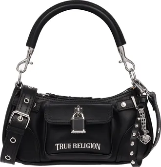 True Religion Moto Shoulder Bag with Lock Pocket Charm - Convertible Shoulder & Crossbody Purse