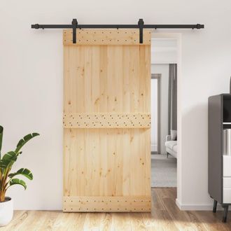 Berkfield Home Sliding Door with Hardware Set 100x210 cm Solid Wood Pine in Brown