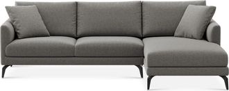 Castlery Lena Chaise Sectional Sofa Right Facing Customized, Dark Grey Performance Classic Twill, Matte Black Legs, Spill Resistant, Removable Covers for Sofas