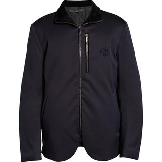 Giorgio Armani Mens Logo Zip-Up Jacket in Solid Blue Navy at Nordstrom, Size 42 Us
